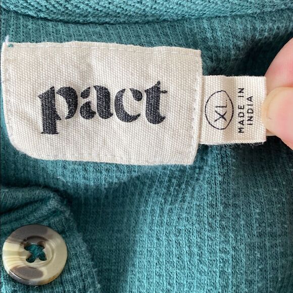 Pact 100% Organic Cotton Turquoise Waffle Knit Henley - Picture 6 of 9